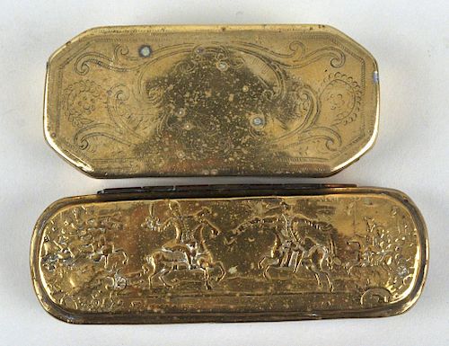 Two Dutch Engraved Brass Tobacco Boxes