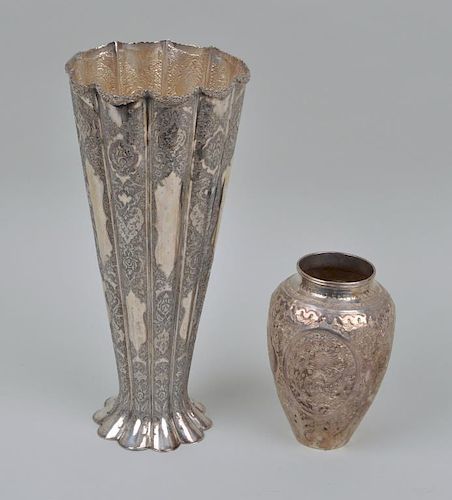 Two Persian Silver Engraved Vases