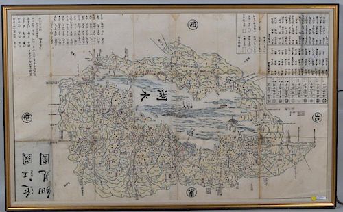 Framed Japanese 1824 Map Of Lake Biwa Area