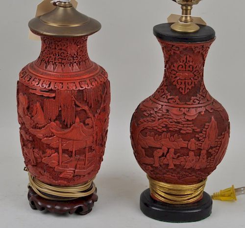 Two Asian Cinnabar Lamps