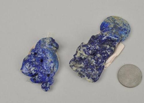 Two Small Chinese Carved Lapis Dragons