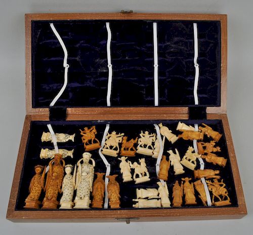 Cased Chinese Carved Chess Set