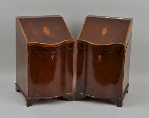 Pair George III Style Inlaid Mahogany Knife Boxes