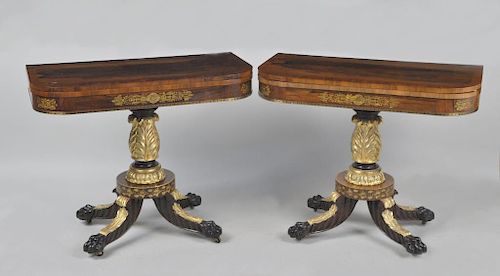 Pair NY Classical Stenciled Rosewood Card Tables