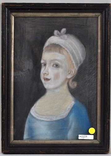 Folk Art Pastel of Young Girl in Cap