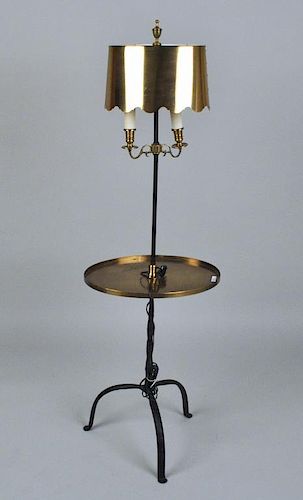 Brass & Wrought Iron Two-Light Floor Lamp