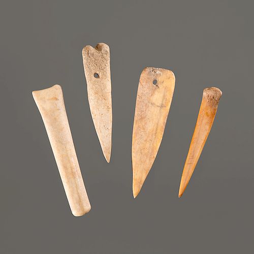 Two Bone Needles AND Two Bone Tools, Longest 3-1/4 in.