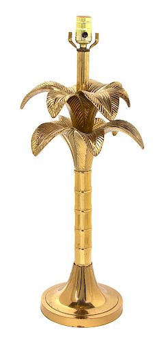 A Regency Style Palm Tree-Form Gilt Metal Table Lamp Height 23 inches.