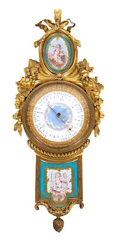 A Sèvres Style Porcelain Mounted Gilt Bronze Barometer Height 24 inches.