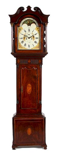 A George III Mahogany Tall Case Clock Height 89 x width 23 3/4 x depth 11 inches.