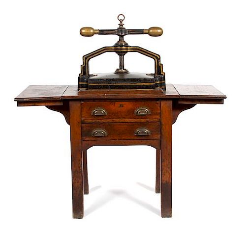 A George III Mahogany Book Press Table Height 48 x width 27 (leaves closed) x depth 17 1/2 inches.