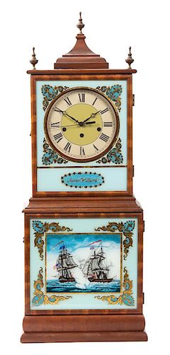 A Federal Style Mahogany Shelf Clock Height 34 3/4 x width 13 x depth 6 1/2 inches.
