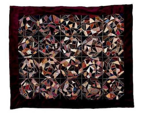 A Velvet-Mounted Crazy Quilt 55 x 64 inches.