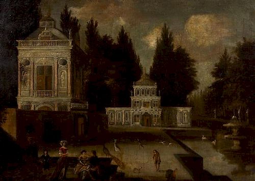 Italian School, (18th Century), Landscape with Figures in Villa