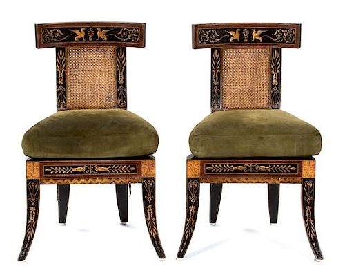 Four Russian Empire Style Ebonized and Parcel Gilt Side Chairs Height 37 inches.