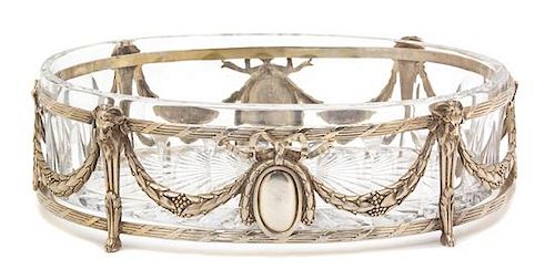 A Louis XVI Style French .800 Silver and Cut Crystal Oval Bowl Height 3 x length 10 inches.