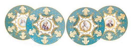 A Group of Four Sevres Hand Painted Porcelain Portrait Plates Diameter 9 1/4 inches.