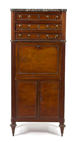 A Regency Style Brass Mounted Mahogany Secretaire Height 56 1/2 x width 24 1/2 x depth 14 1/2 inches.