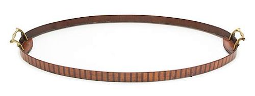 An English Inlaid Mahogany and Glass Oval Serving Tray Length over handles 28 1/2 inches.