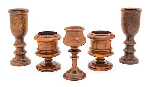 Five English Turned Treen Articles Height of tallest 7 1/4 inches