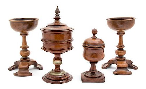 Four English Turned Treen Articles Height of taller 12 1/4 inches.