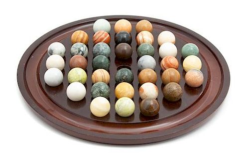 A Hardstone Game Set on a Mahogany Base Diameter 13 inches.