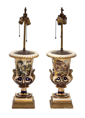 A Pair of English Porcelain Urn Form Vases