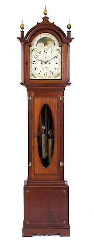An American Mahogany Tall Case Clock Height 99 3/4 inches.