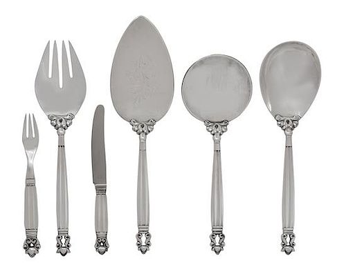 * A Miscellaneous Group of Danish Silver Serving Pieces, Georg Jensen, 20th Century, in the Acorn pattern, comprising; 6 fruit k