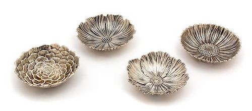 Four Italian Silver Flower Bowls, Maria Buccellati, Milan, 20th Century,