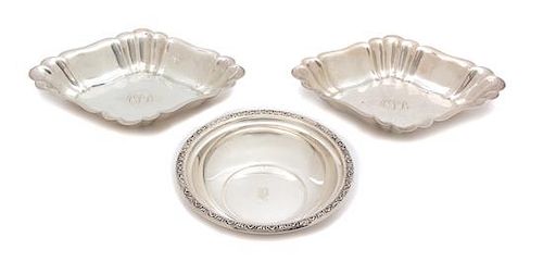 * Three Silver Serving Dishes, 20th Century, comprising a pair of diamond-shaped fluted dishes monogrammed MPB and one Internati