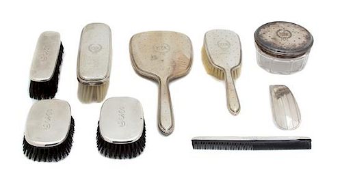 Nine Miscellaneous American Silver Vanity Articles, Various Makers, comprising four by Gorham including a hair brush, hand mirro