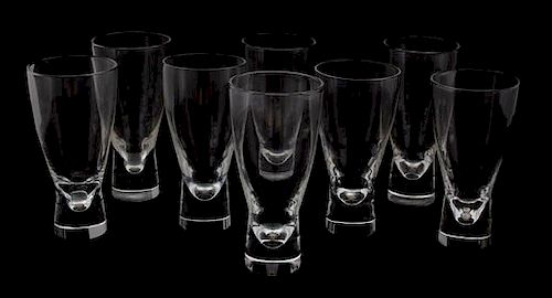 A Boxed Set of Eight Steuben Crystal Glasses Height 6 1/2 inches.