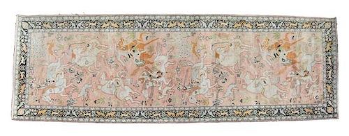 An Isphahan Partial Silk and Wool Pictorial Rug 11' 2 1/2" x 3' 1 1/2"
