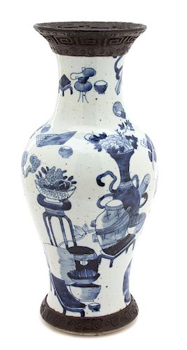 A Chinese Blue & White Porcelain Vase Height 14 1/2 inches.