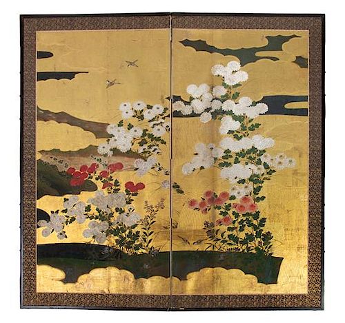 A Japanese Two-Panel Painted Screen