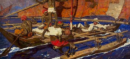 Dean Cornwell, (American, 1892-1960), Untitled, Explorer with Natives