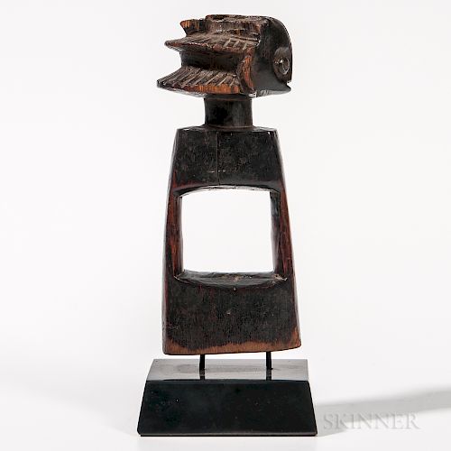 Luba-Shankadi Katatora Divination Object, with a flattened head on top featuring the typical cascading coiffure of the Luba, "Katatora"