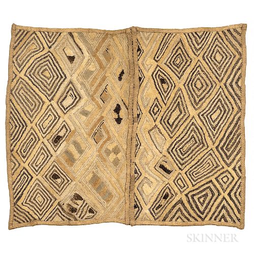 Kuba Cloth, two panels of Kuba cloth, mounted in Plexiglas box, 24 1/2 x 20 1/2 in.Provenance: The Nicholas Rubano collection, New Hamp