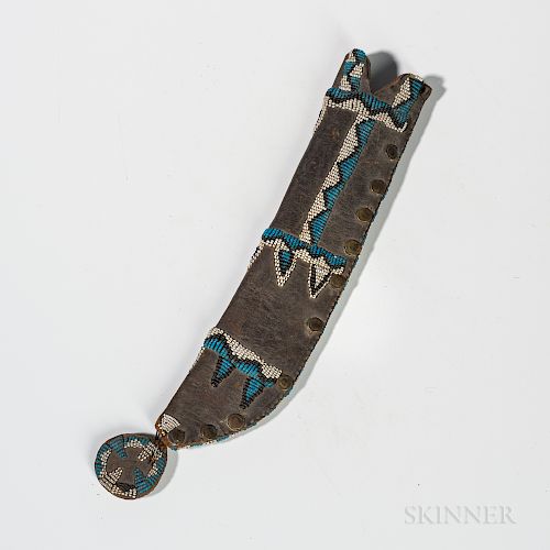 Southern Plains Leather Knife Sheath, possibly Apache, c. third quarter 19th century, made from commercial leather, with copper rivets