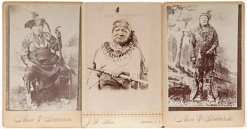Three Cabinet Card Photos of American Indian Chiefs, depicting Mesh-She-Wauk, Sac & Fox Chief Pa Ship Pa Ho, and Nish-Cay-Cob, two by I