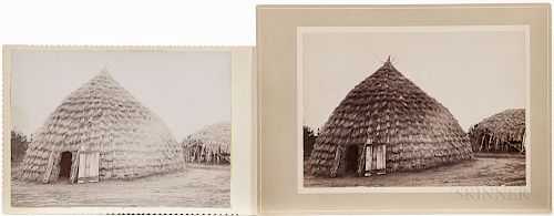 Two Cabinet Card Photos of Wichita Grass Houses, one by Overstreet Studios, photos 4 x 5 1/2 in.