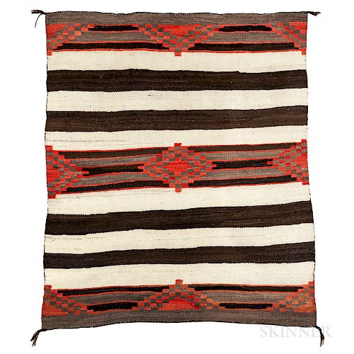 Navajo Third Phase Blanket, c. 1900, woven in the style of a third phase chief's blanket, in commercial and naturally dyed homespun wo