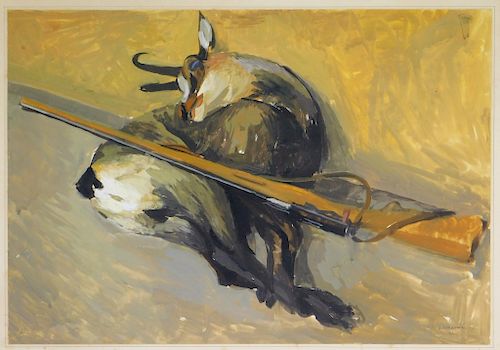 Albert Chavaz Alpine Ibex Rifle Game Painting