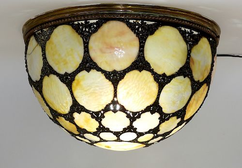 Art Nouveau Caramel Slag Overlay Dome Light Lamp
