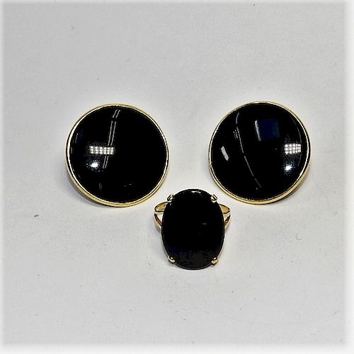 14K Gold and Onyx Earring & Ring Set
