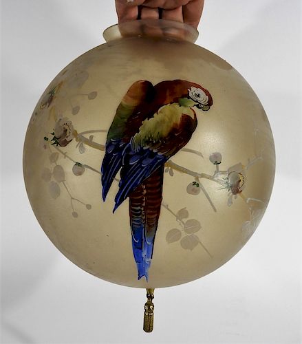 American Art Nouveau Painted Parrot Globe Light