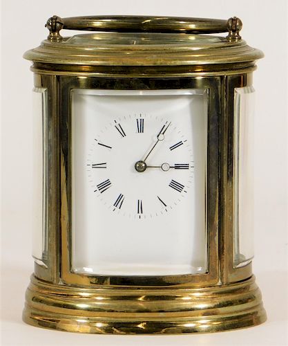 Antique French Oval Brass Case Carriage Clock