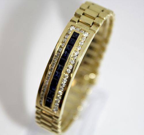 14K Gold Diamond Sapphire Men's Tennis Bracelet