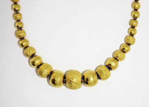 22K Gold Indian Stippled & Polished Bead Necklace